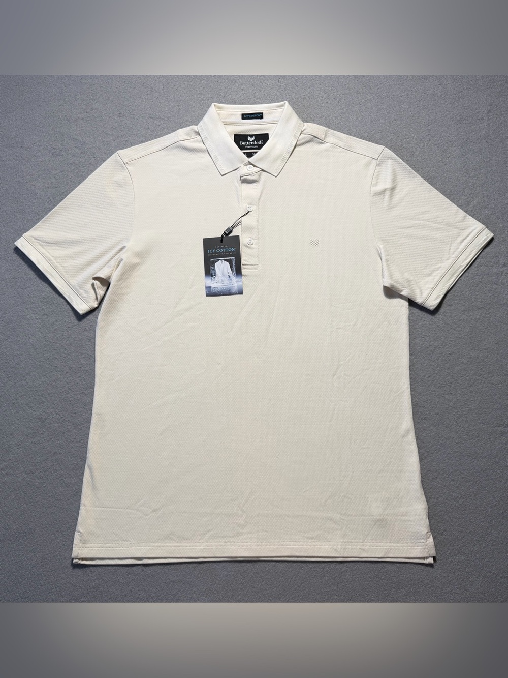 Buttercloth Icy Cotton Polo Shirt Men’s Large Ivory Slim Fit NWT Cooling Stretch